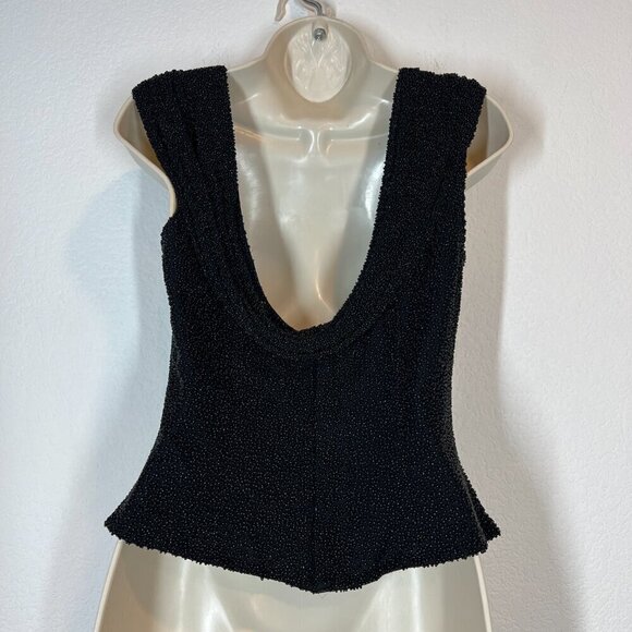 Vintage Beaded Top Silk Black Elegant Evening Drape Neck Holiday Party - Picture 4 of 7